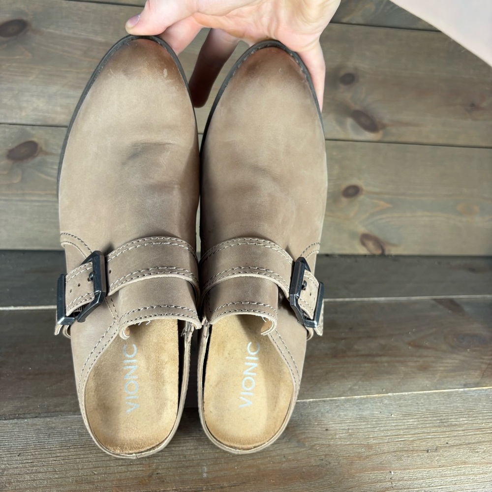 vionic cheyenne womens size 8.5 shoes brown leather slip on heel mules clogs - Picture 6 of 8